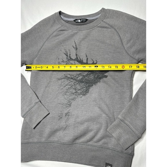 The North Face Terry Knit Sweatshirt Gray Elk Deer Crew Neck Womens Size Small S - Picture 5 of 6